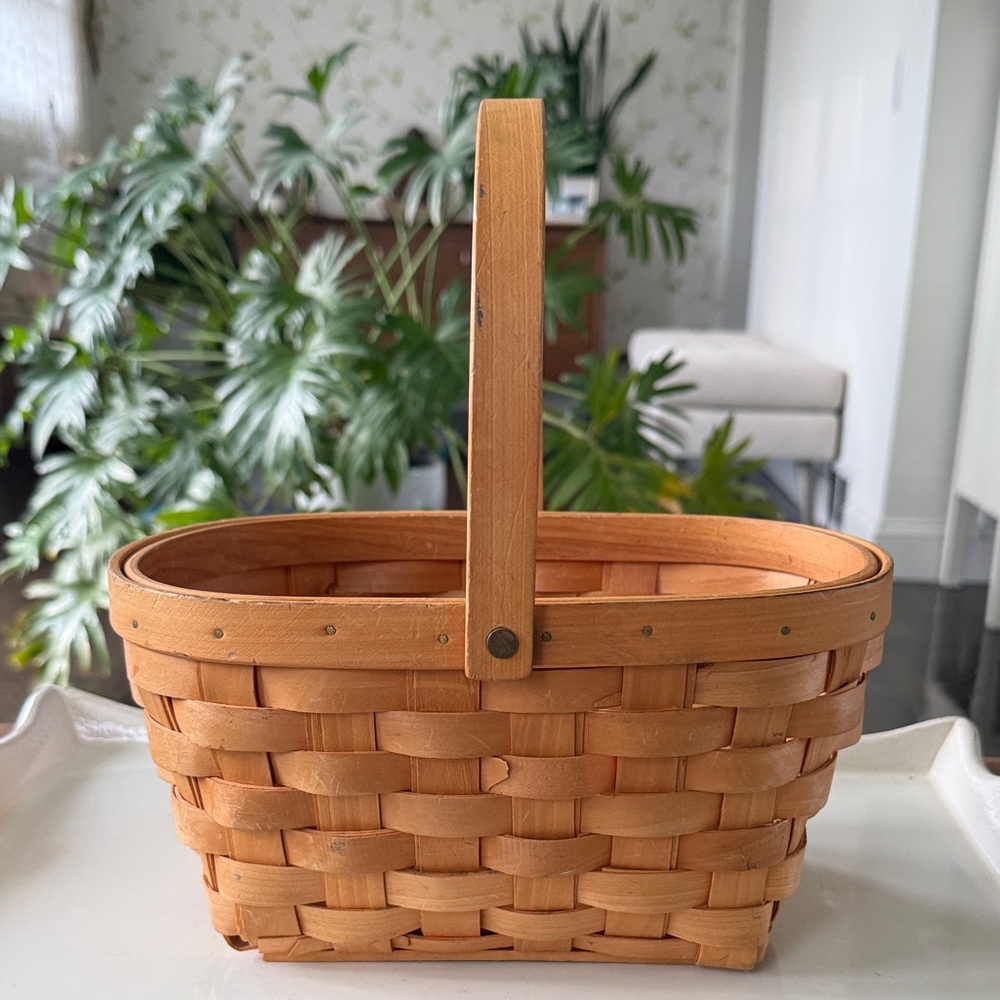Vintage Handcrafted Woven Basket with Handle